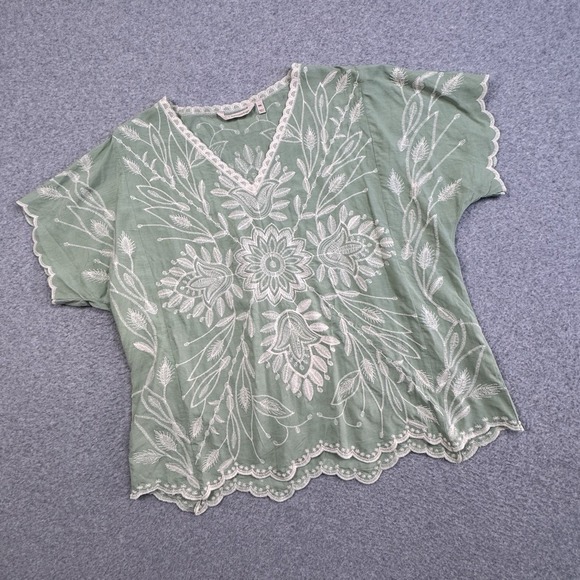 Soft Surroundings Tunic Top Womens PXL All Over Embroidered Sage Rayon Feminine - Picture 1 of 8